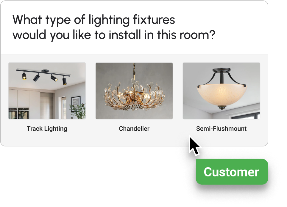Embed survey card asking what type of lighting fixtures to install.